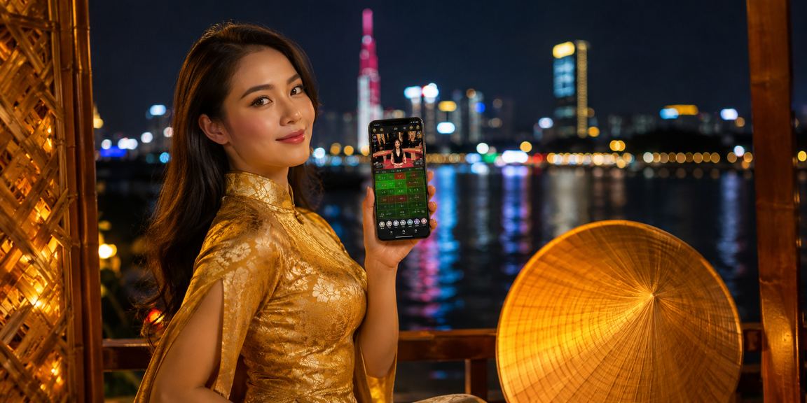 Phụ nữ Sài Gòn mặc áo dài chơi mobile casino trực tuyến