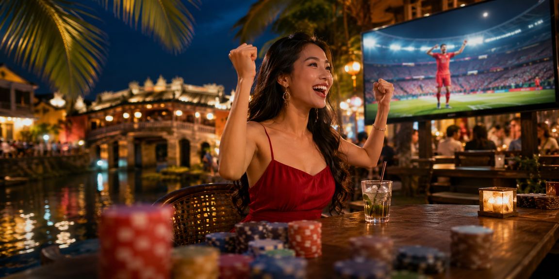 Người dùng tại Hội An uống cà phê và theo dõi kèo bóng đá qua d810