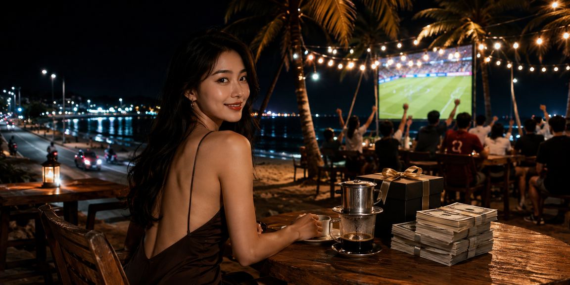 Khách hàng tại Phan Thiết vừa uống cà phê vừa theo dõi kèo cá cược trên điện thoại